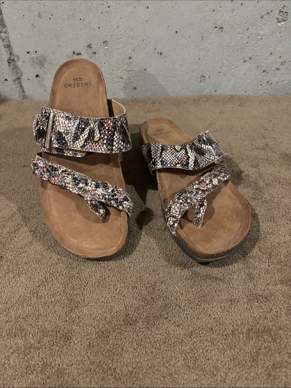 Earth Origins Orono Onida Snake-Print Women's Slide Sandal - Size 9